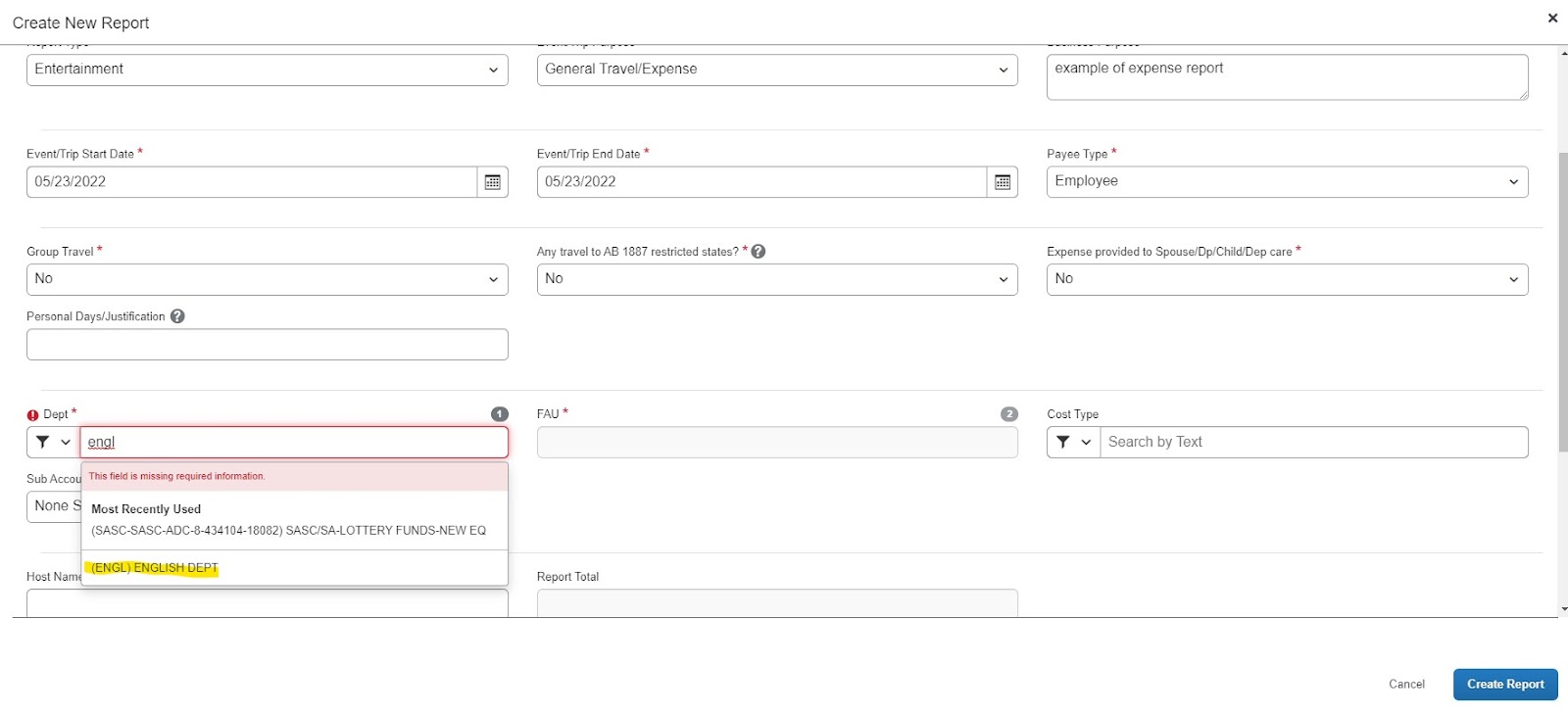 Expense Report - ENGL Example