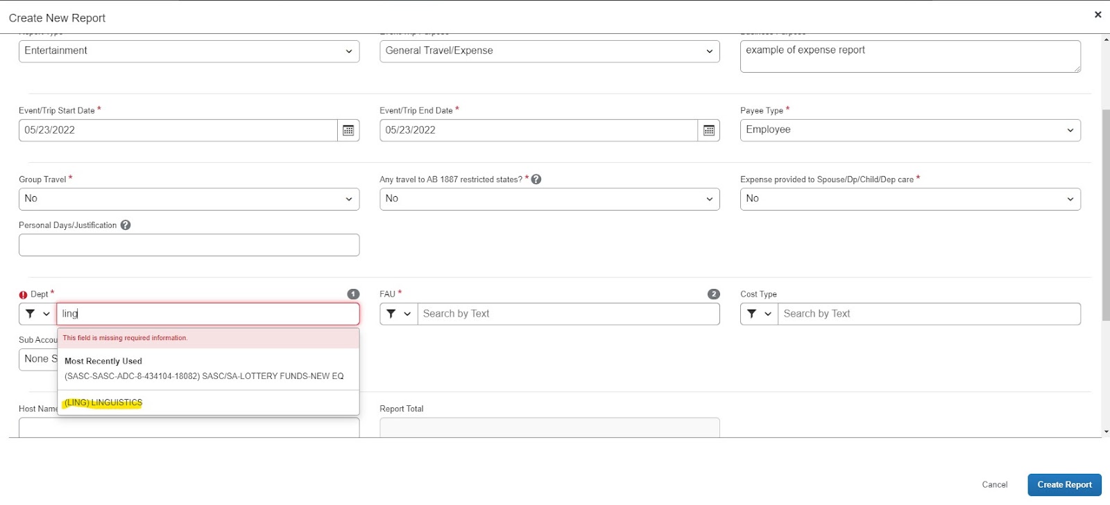 Expense Report - LING Example